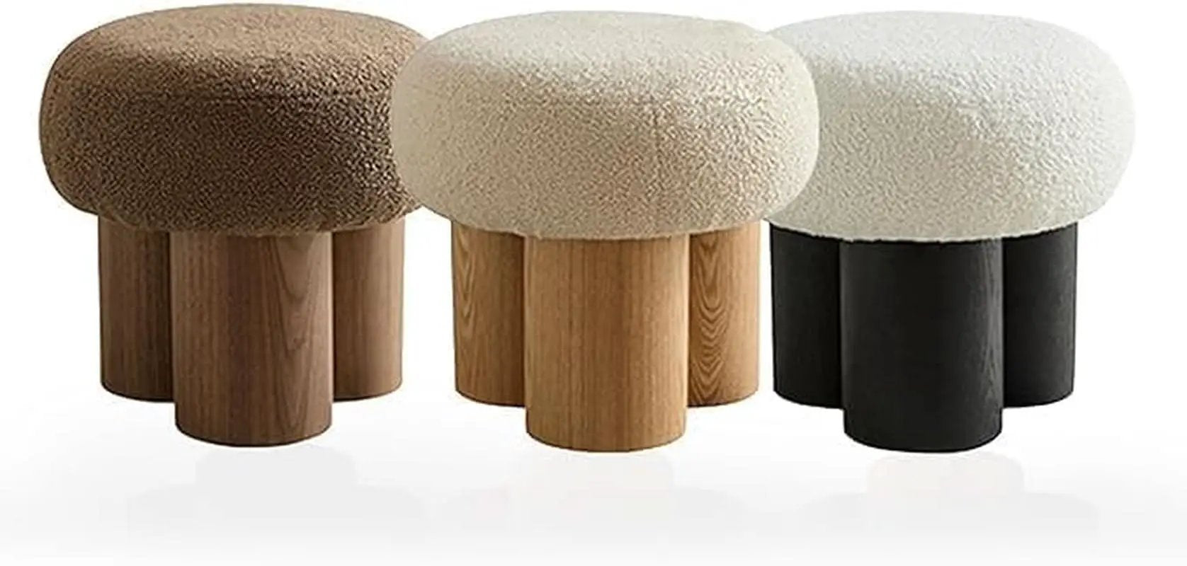 Compact Round Footstool Ottoman Brown Teddy Fabric from PriceLows™