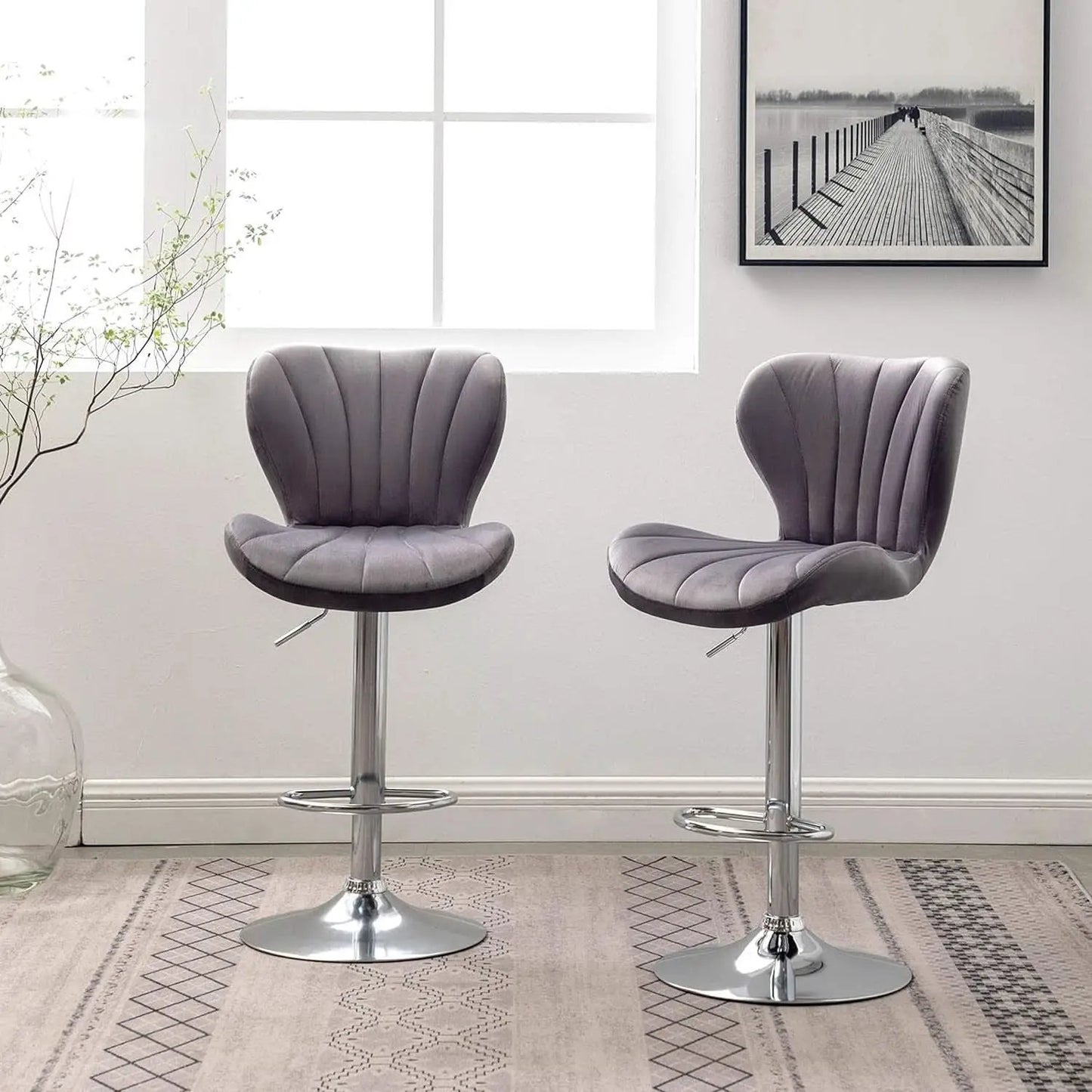Velvet Adjustable Swivel Barstools Gray Set of Two from PriceLows™