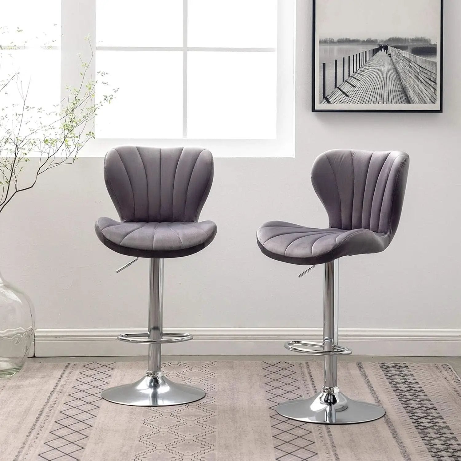 Velvet Adjustable Swivel Barstools Gray Set of Two from PriceLows™