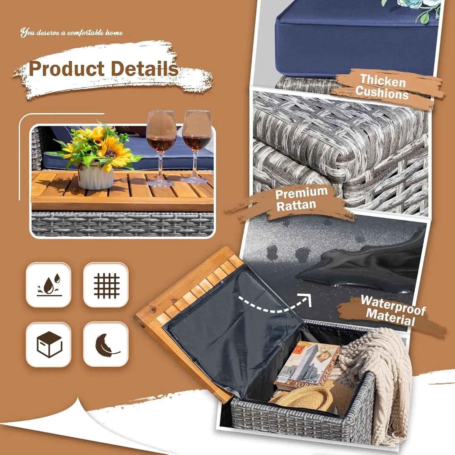 Comfortable Multifunctional Outdoor Day Bed with Side Tables from PriceLows™