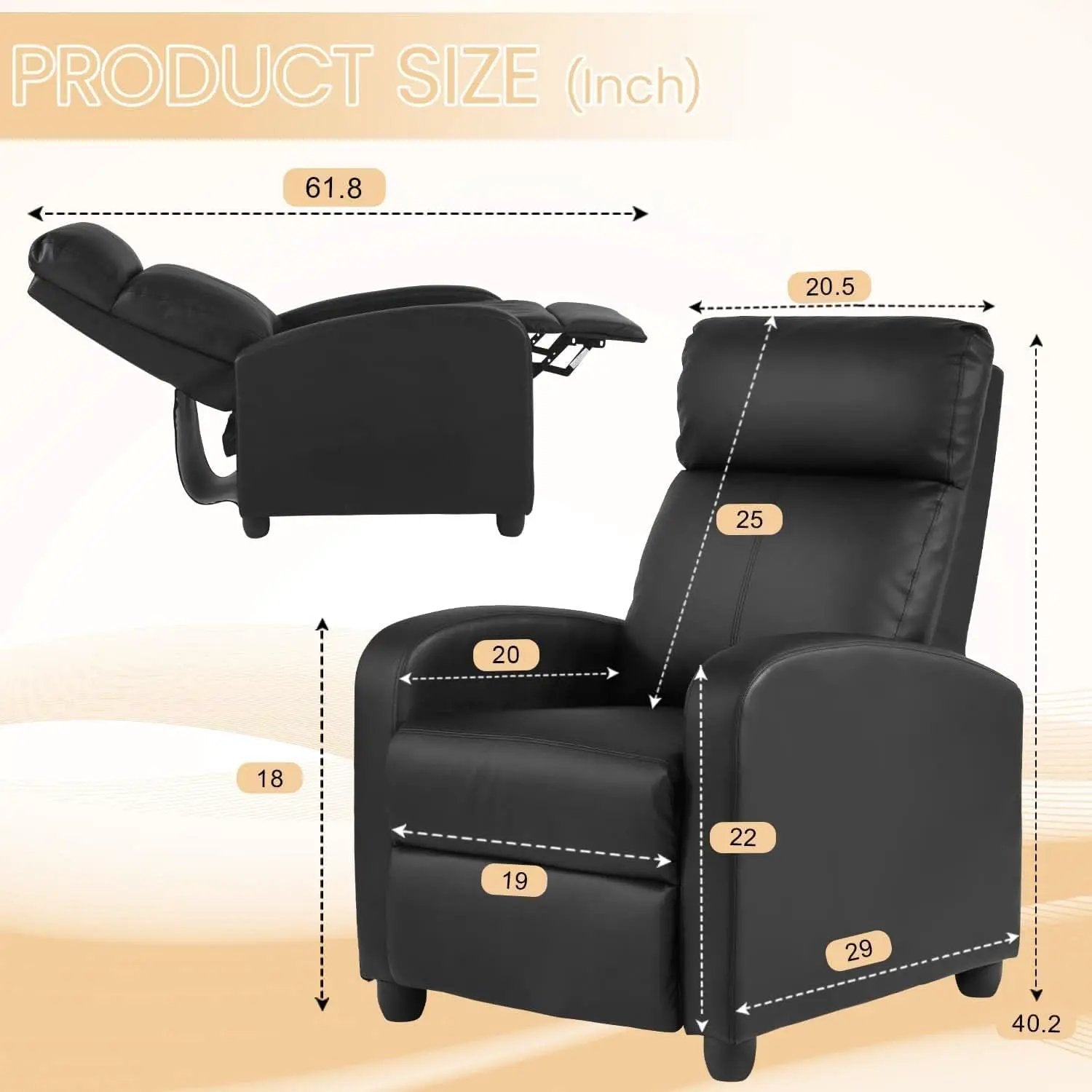 Massage Recliner Chair With Footrest Black PU Leather from PriceLows™