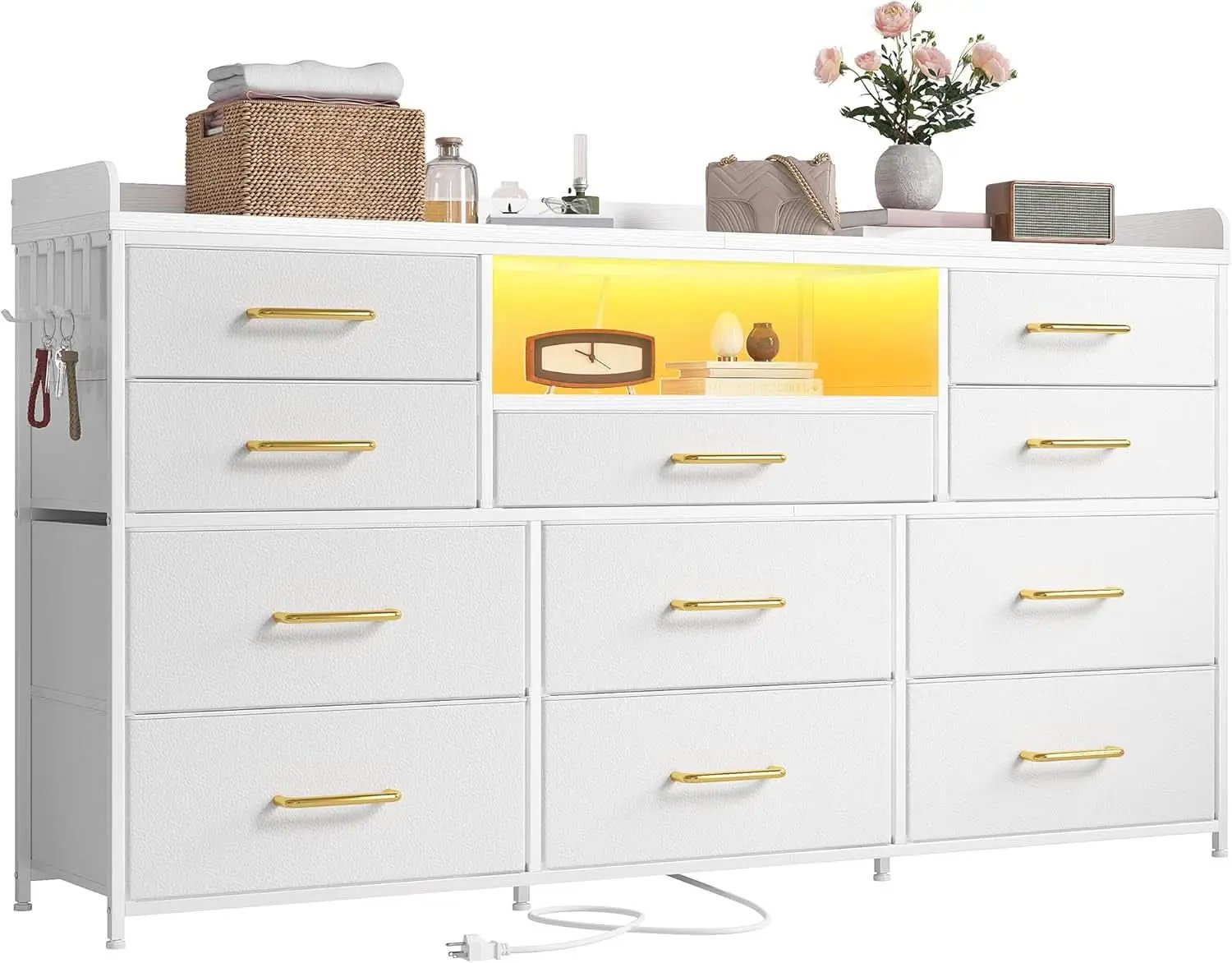White Dresser TV Stand 60 Inch With LED And 11 Drawers from PriceLows™