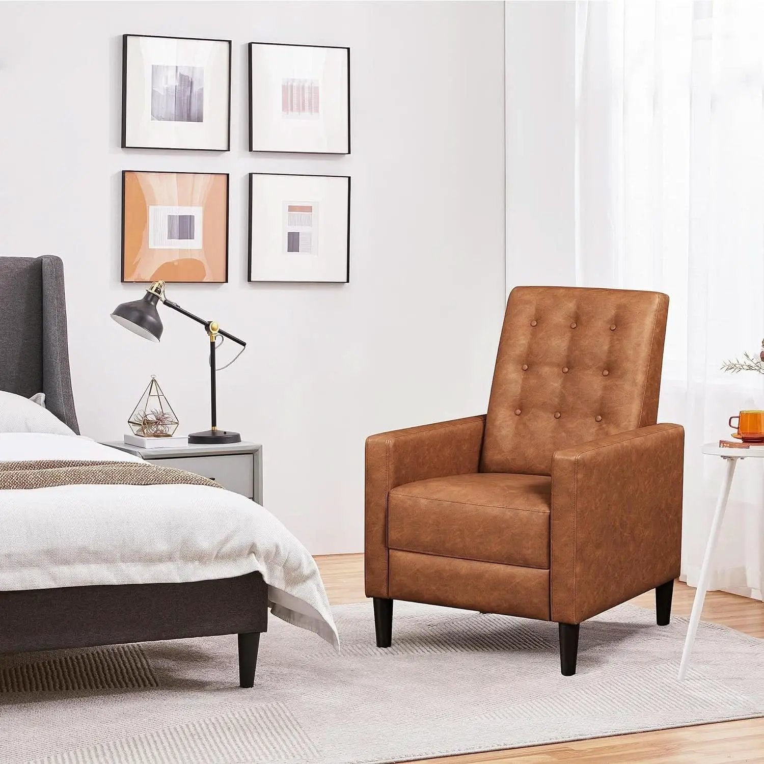 Brown Faux Leather Recliner Sofa Adjustable Back Footrest from PriceLows™