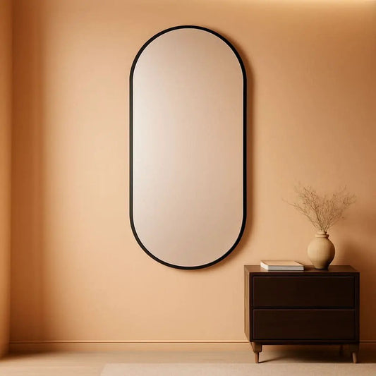 18W X 36H Oval Framed Wall Mount Vanity Mirror Matte Black from PriceLows™