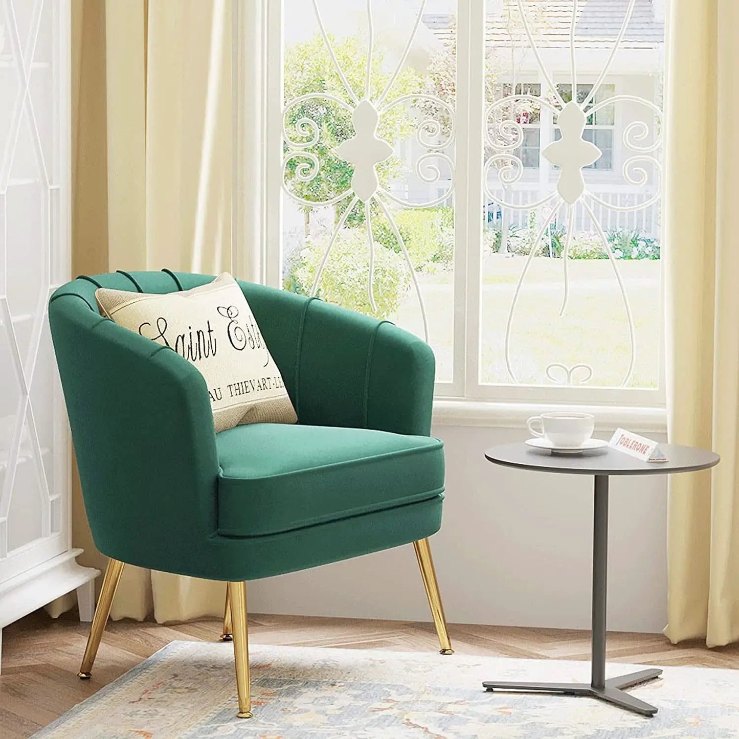 Green Velvet Accent Chair With Gold Legs For Living Room from PriceLows™