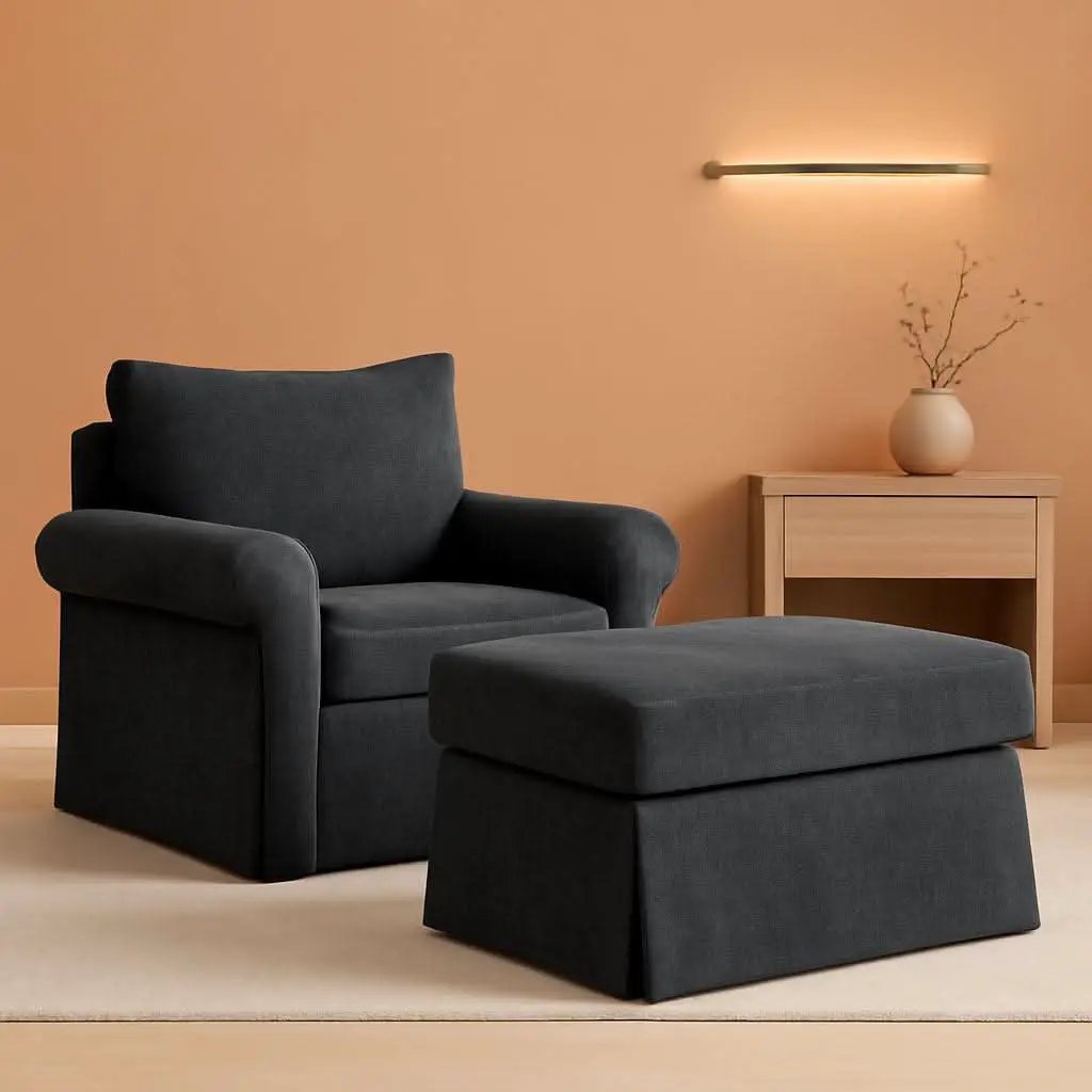 Gray 35 Inch Accent Chair With Ottoman And Chaise Lounge from PriceLows™