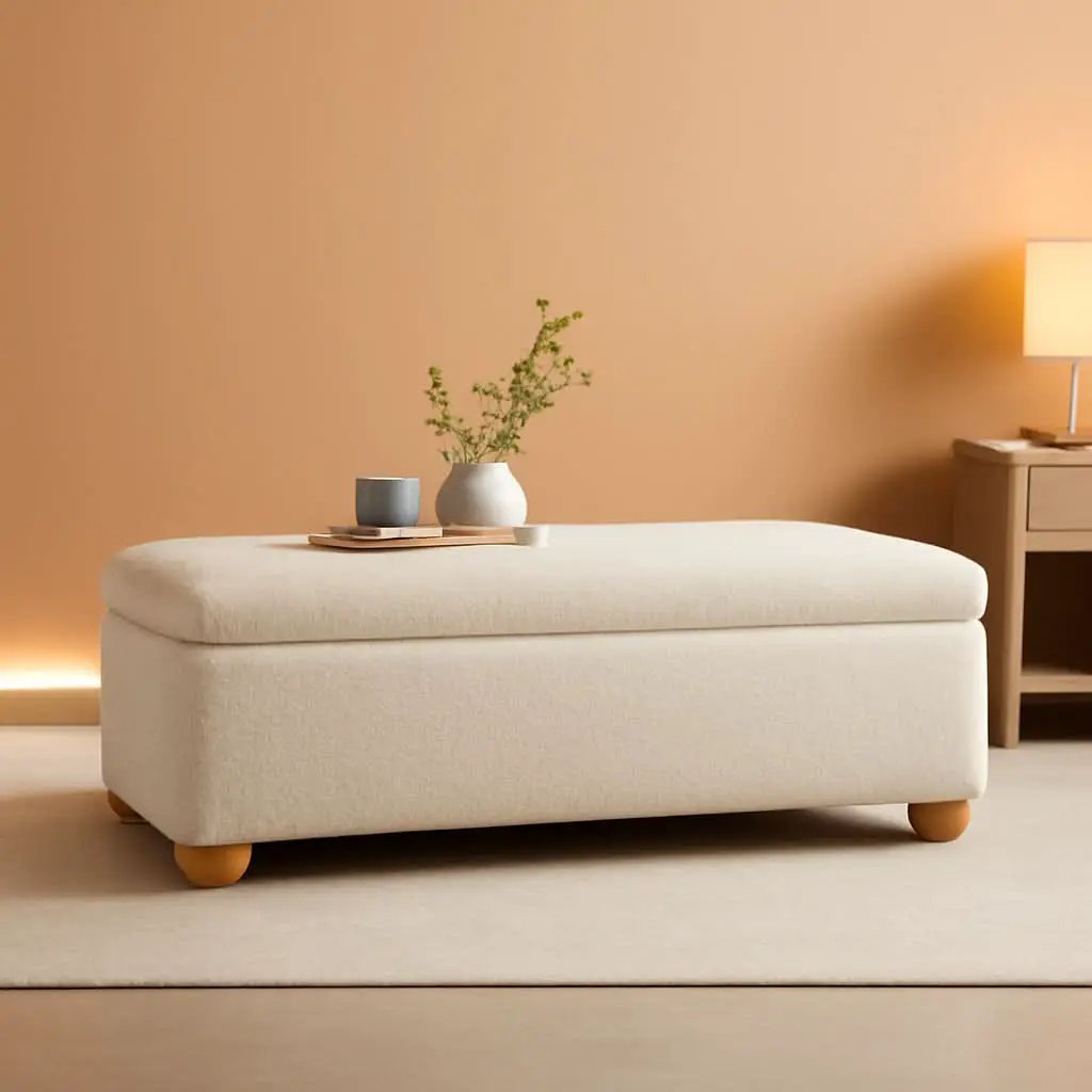 Contemporary Large Ivory Storage Ottoman With Legs from PriceLows™
