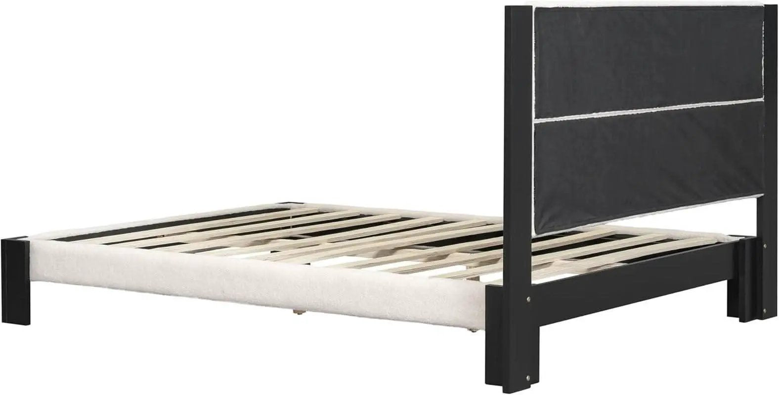King Size Beige Boucle Upholstered Bed Frame With Solid Wood Slat Support from PriceLows™