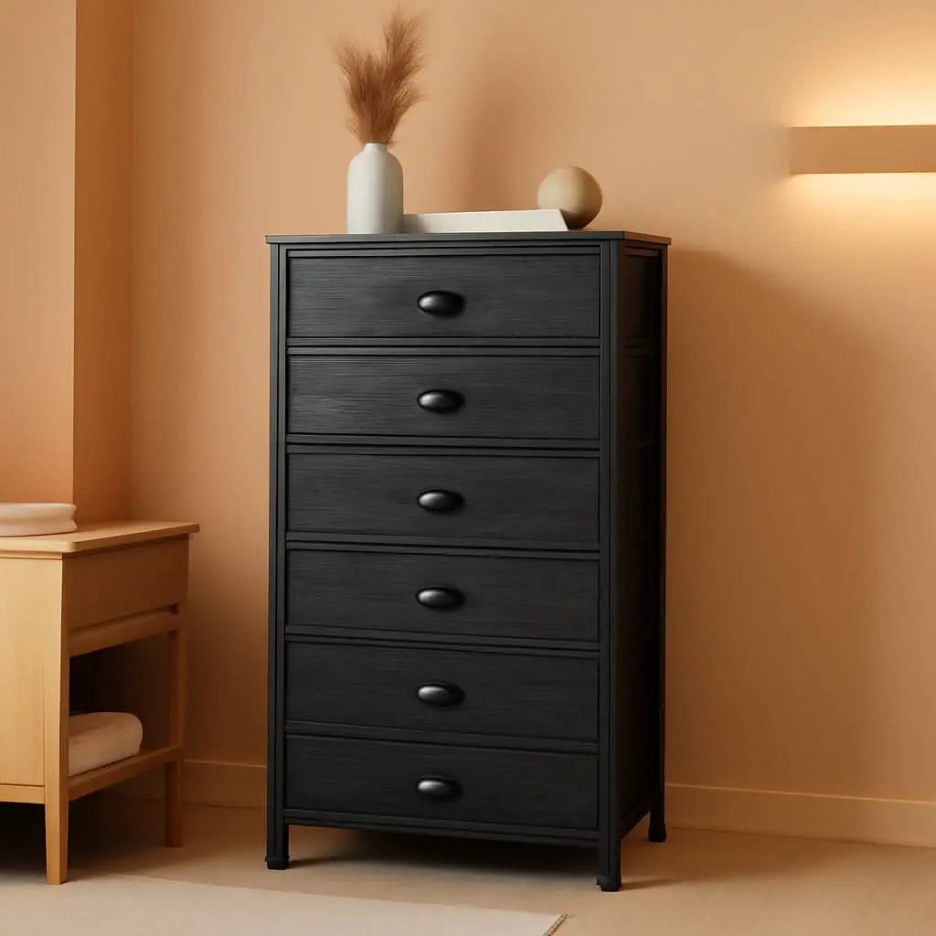 Tall Dresser With 6 Drawers Black Vertical Nightstand from PriceLows™