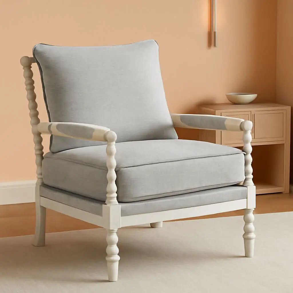 Spindle Accent Chair Smoke Grey Textured Upholstery from PriceLows™