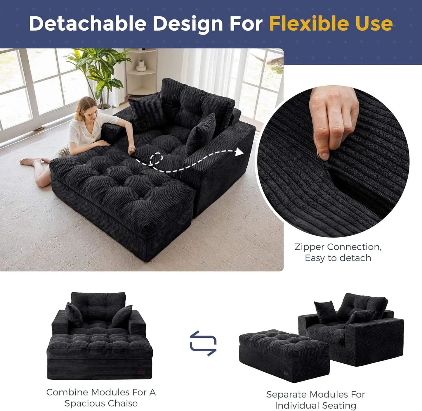 Black Luxurious Modular Sectional Sofa With Chaise from PriceLows™