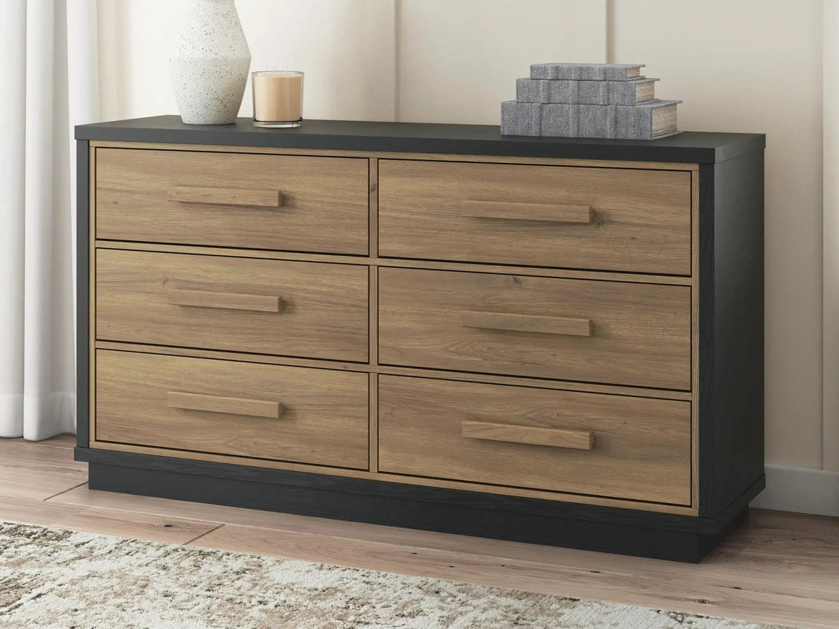 Kozmour Six Drawer Dresser | 58.03 x 15.63 x 33.07 in | Engineered Wood & Mdf | Black / Brown
