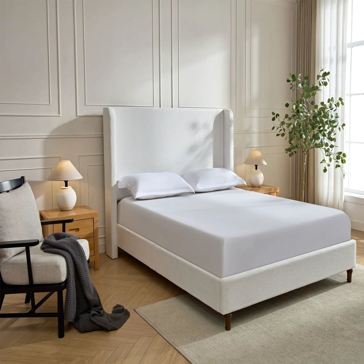 Harper Tall Headboard Upholstered Bed | Elegant Simplicity | No Box Spring Needed | 54 Inch Height