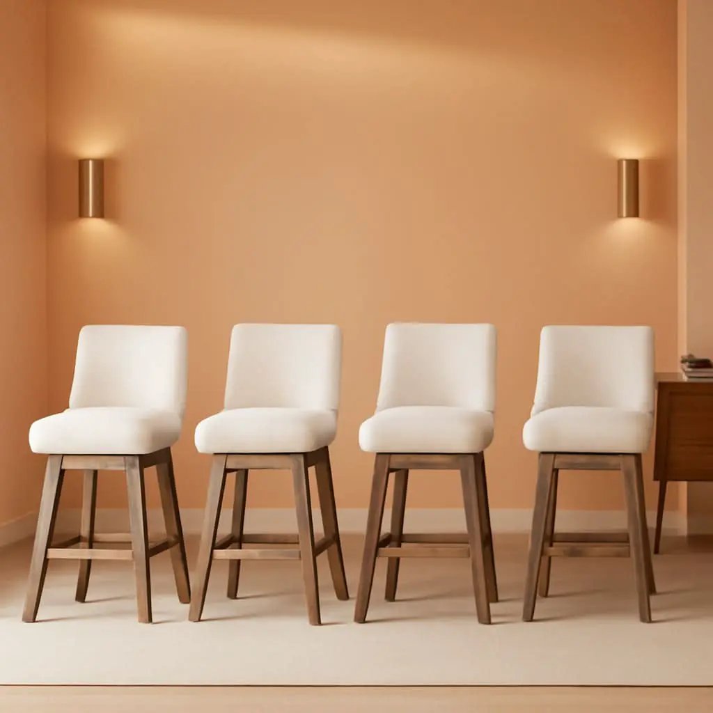 Swivel Upholstered Bar Stool With Back Wood Legs Set Of 4 from PriceLows™