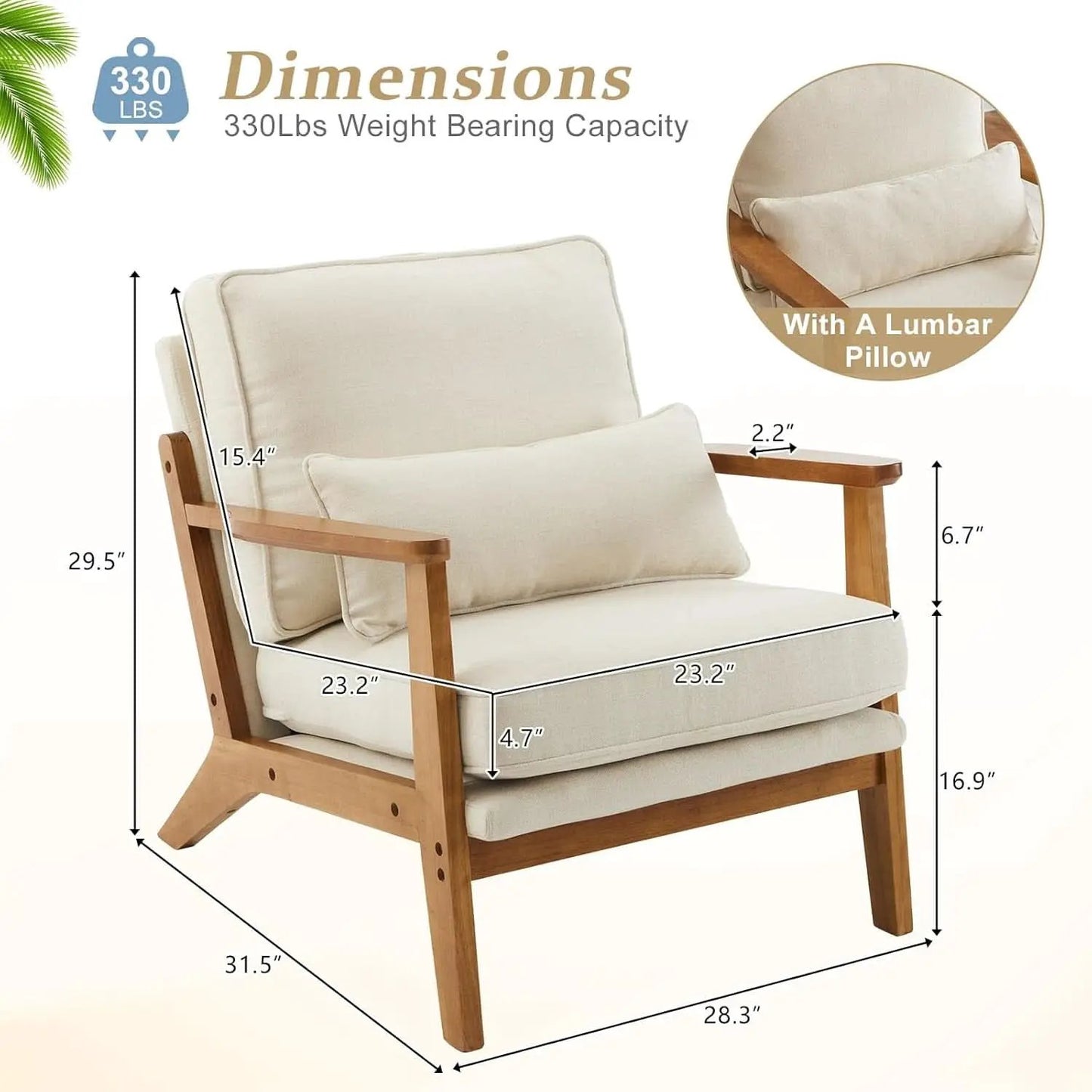 Beige Linen Upholstered Accent Chair Wide Armrests from PriceLows™
