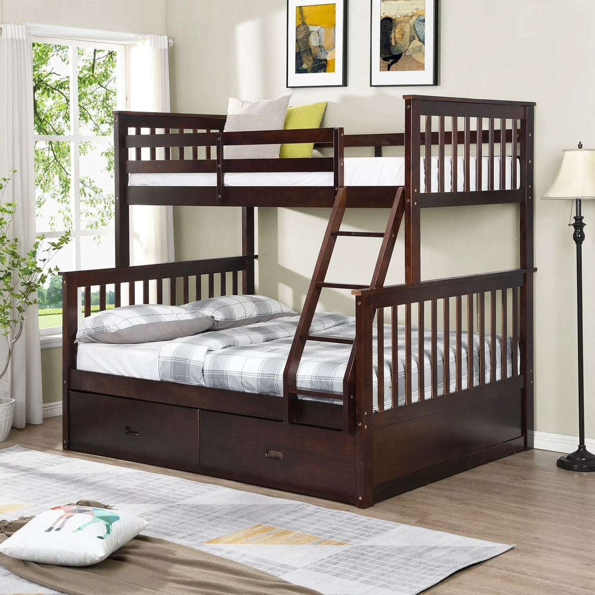 Bunk Bed With Ladder | Safety Guard Rails | Solid Pine Wood | Space-Saving Design
