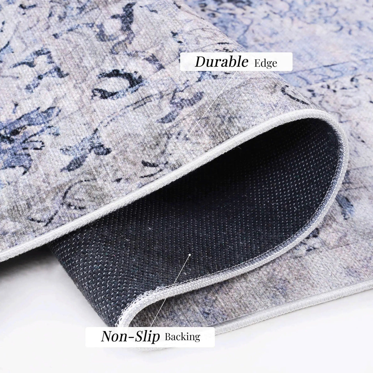 Maval 4' X 6' Area Rug Washable | 72 x 48 x 0.14 in | Cotton | Blue / Cream