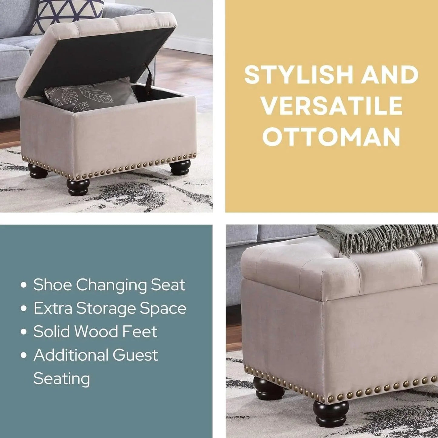 24 Inch Velvet Textured Light Taupe Storage Ottoman from PriceLows™