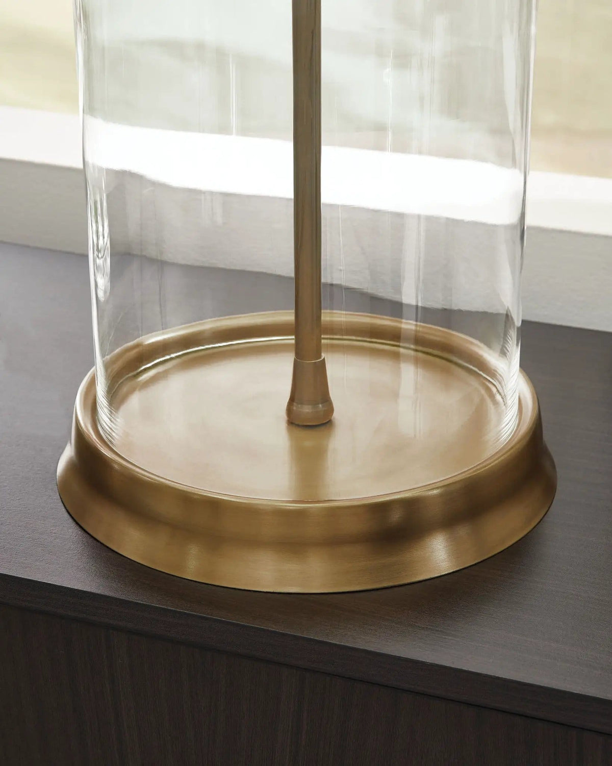 Gizeh Glass Table Lamp | 18.25 x 18.25 x 32.13 in | Fabric & Glass | Clear / Gold Finish