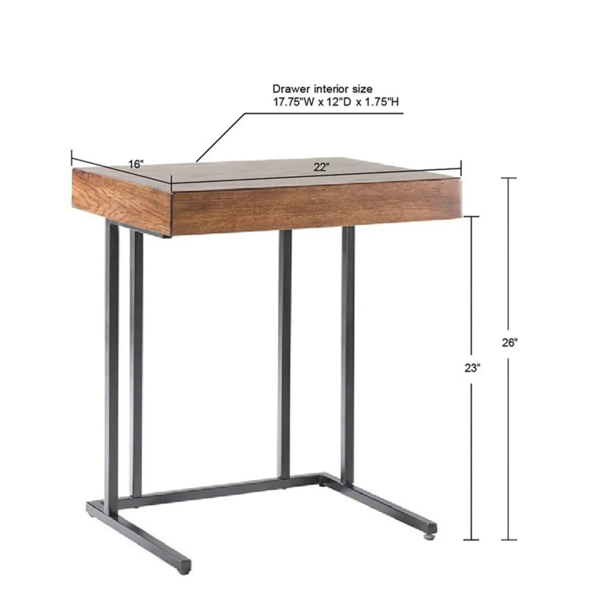 Wynn Pull Up Table | Pecan Finish | Storage Compartment | Metal Base