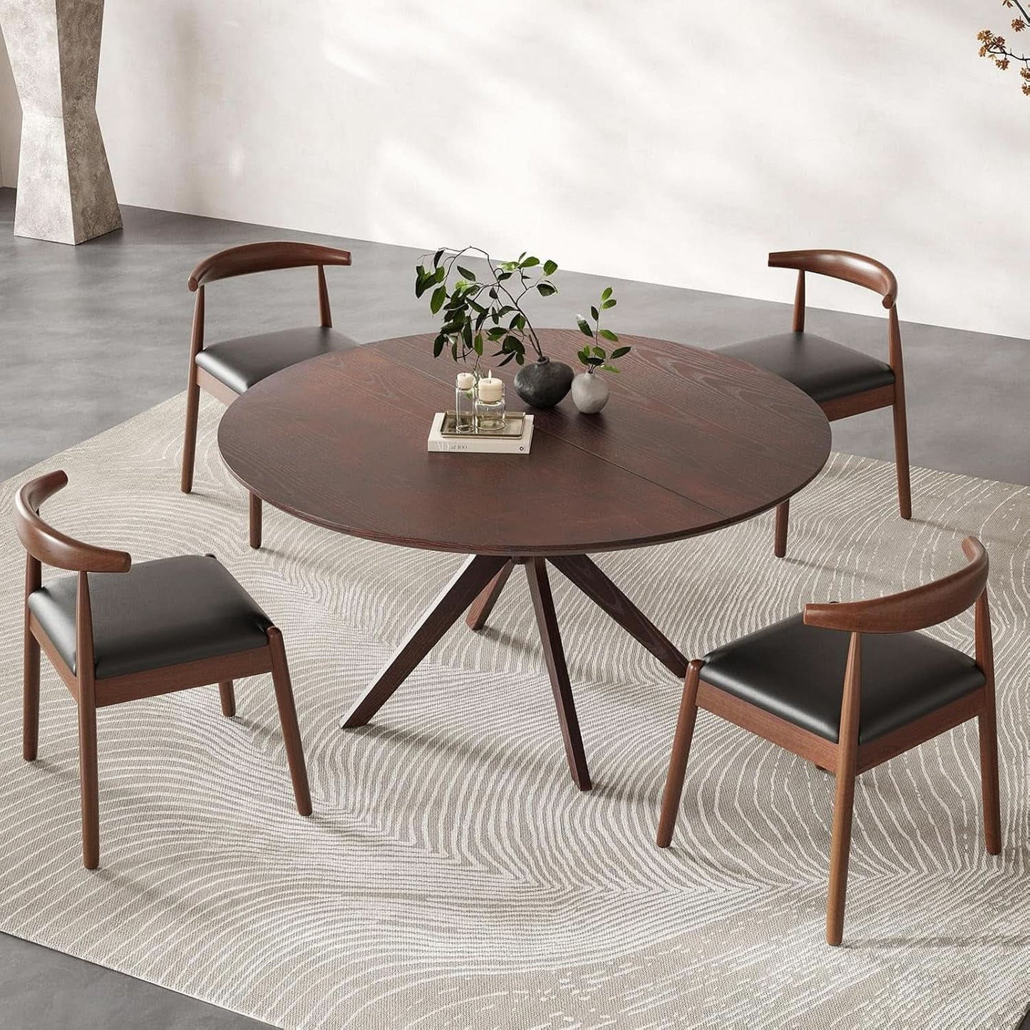 Walnut 47.2-Inch Round Dining Table With X Pedestal Solid Wood from PriceLows™