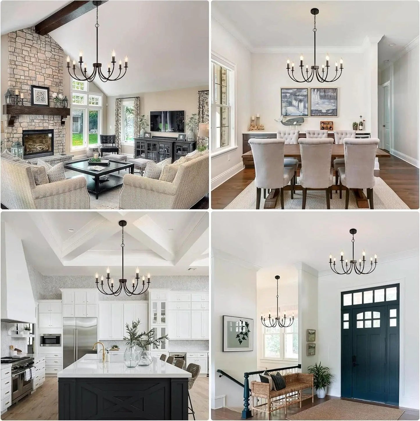 8 Light Matte Black Farmhouse Chandelier For Dining Room from PriceLows™