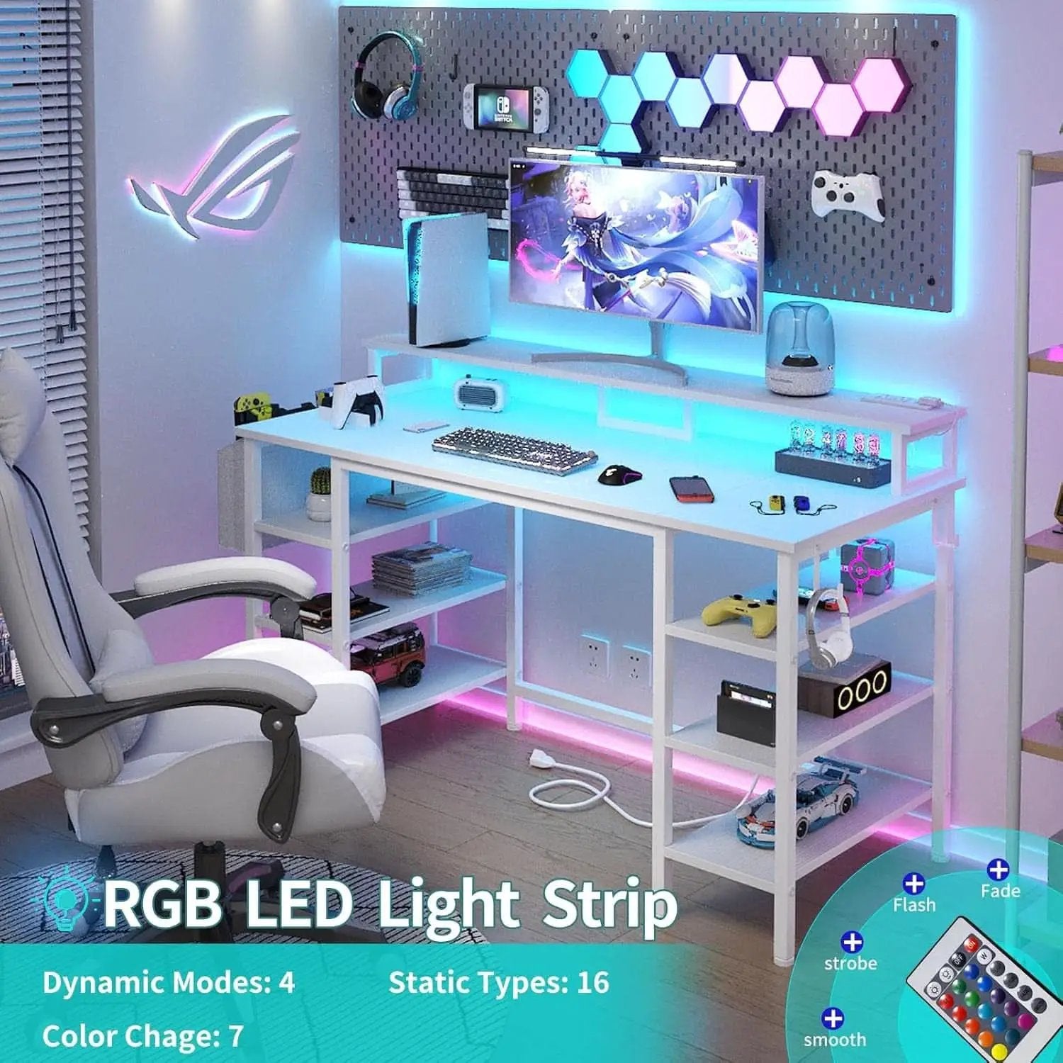 47 Inch Gaming Desk With LED Lights For Home Office Use from PriceLows™