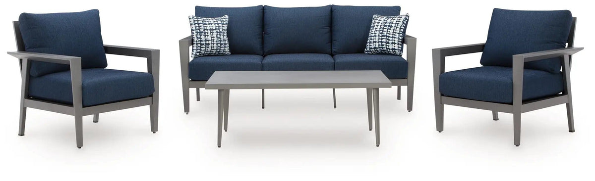 Gali Sofa / Chairs / Table Set (Set of 4) | 78.25 x 33.25 x 36.25 in | Polyester & Fabric | Gray / Blue