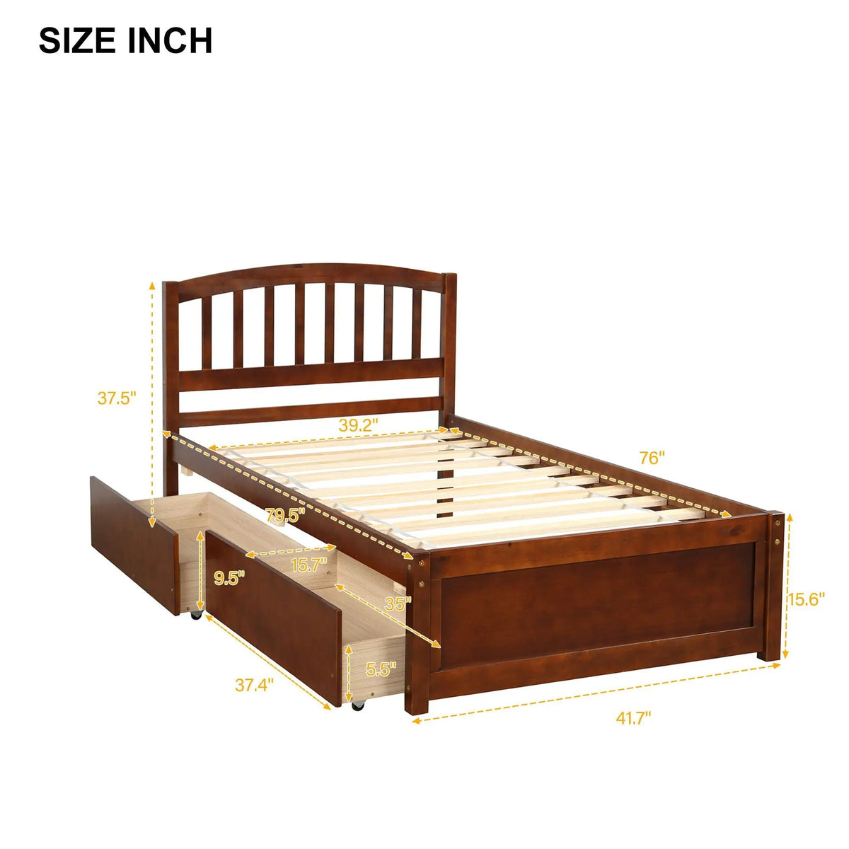 Platform Storage Bed | Wood Frame | Two Drawers | Headboard And Footboard