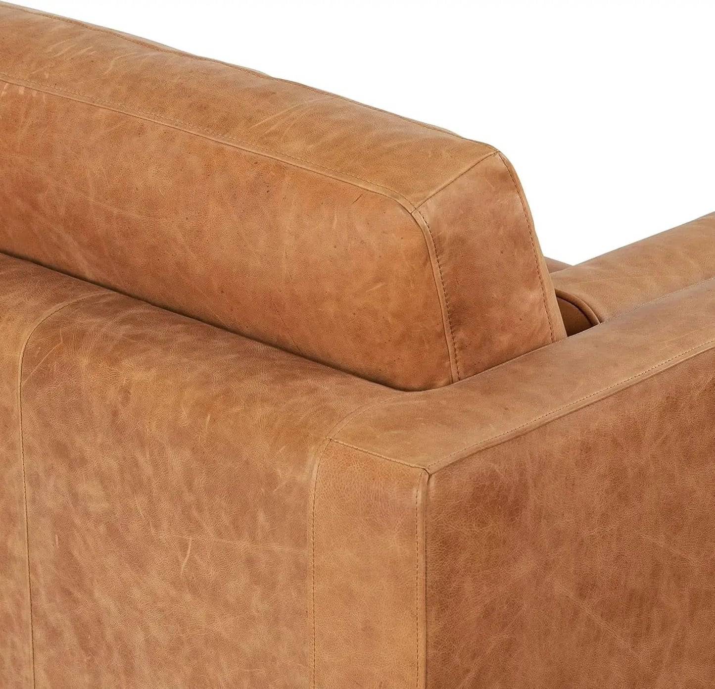 Cognac Tan Leather Mid Century Sofa With Bolsters In Stock from PriceLows™