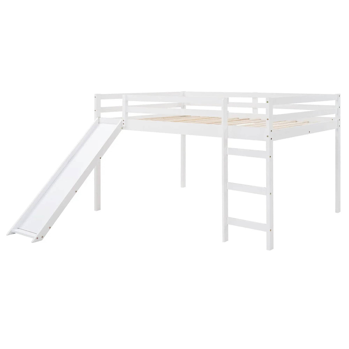 Full Loft Bed With Slide, Multifunctional Design - | 77.4 x 57.2 x 49.2 in | Pine Wood | White