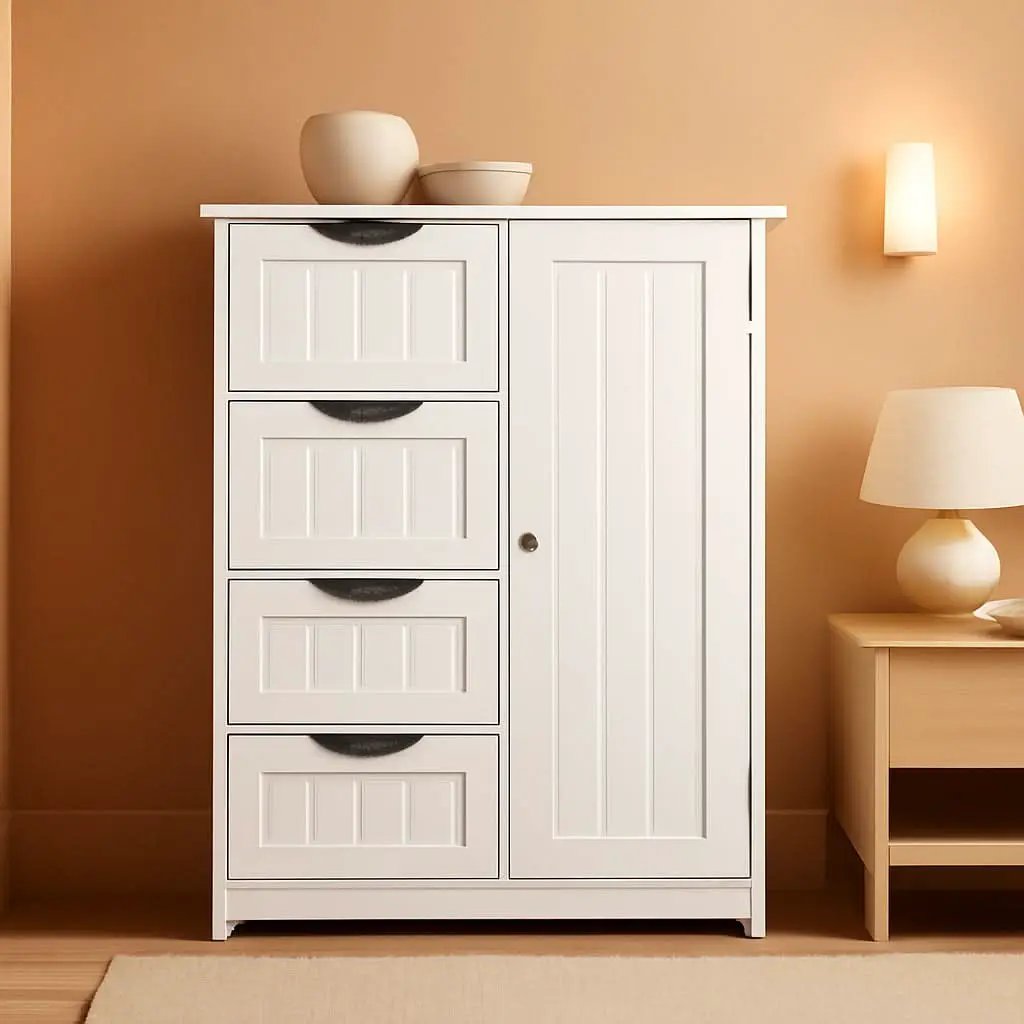 White Floor Cabinet With Four Drawers For Entryway Use from PriceLows™