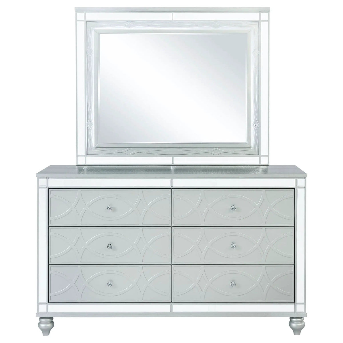 Gunnison 6-drawer Dresser with Mirror Silver Metallic | 62 x 18 x 78.5 in | Crystal | Bedroom