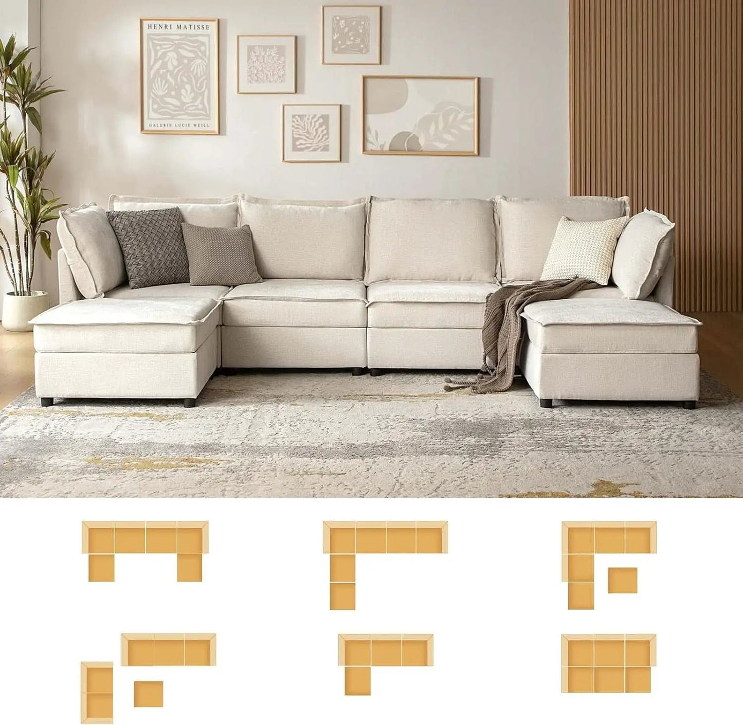 127 Inch Modular Sectional Sofa Beige with Storage Ottoman from PriceLows™
