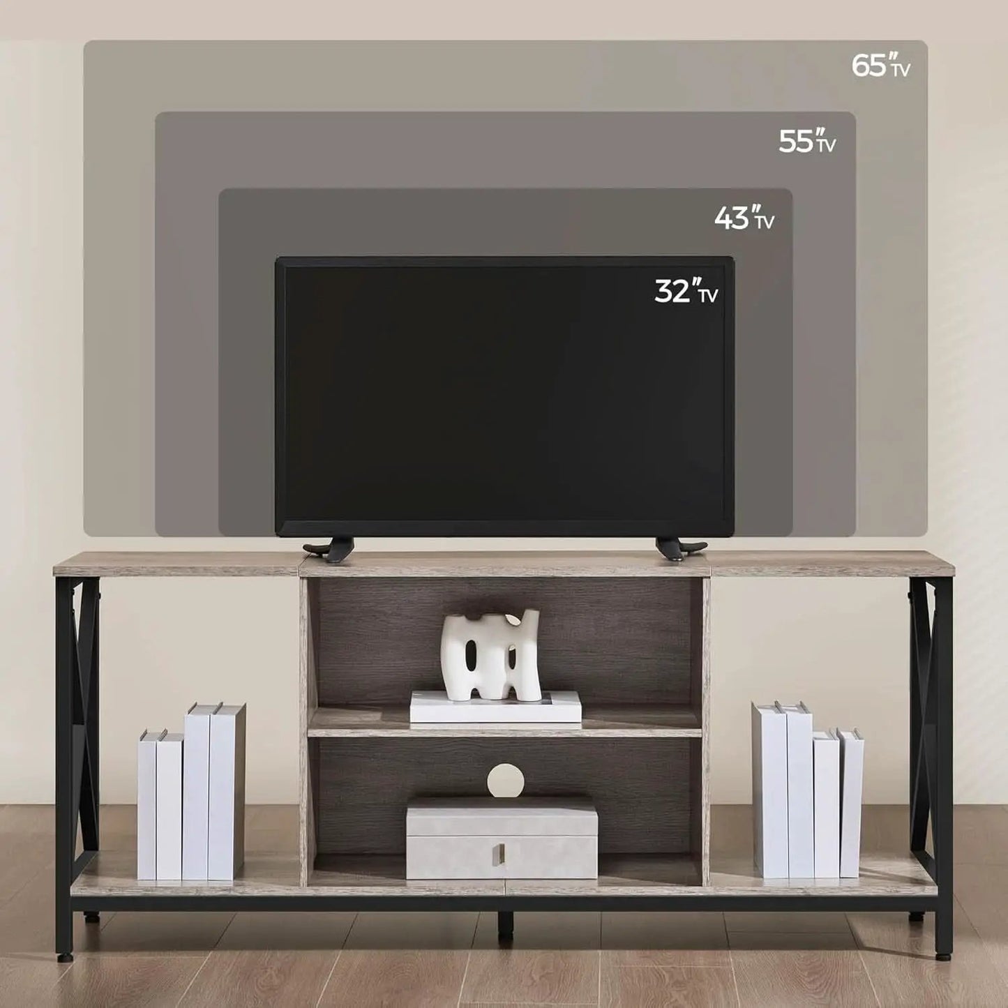 Gray TV Stand for 65 Inch TVs with Storage Console from PriceLows™