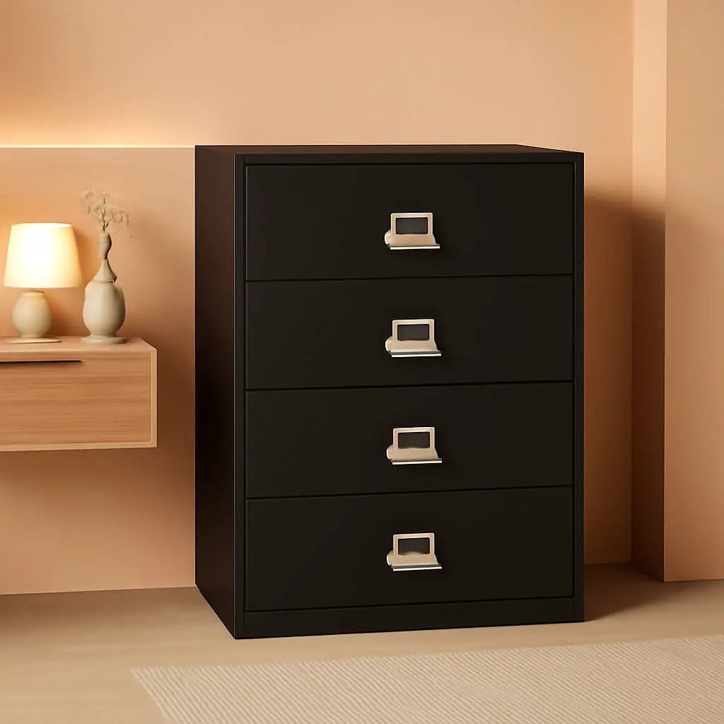 Lateral 4 Drawer Fire Safe File Cabinet With Key Lock Black from PriceLows™
