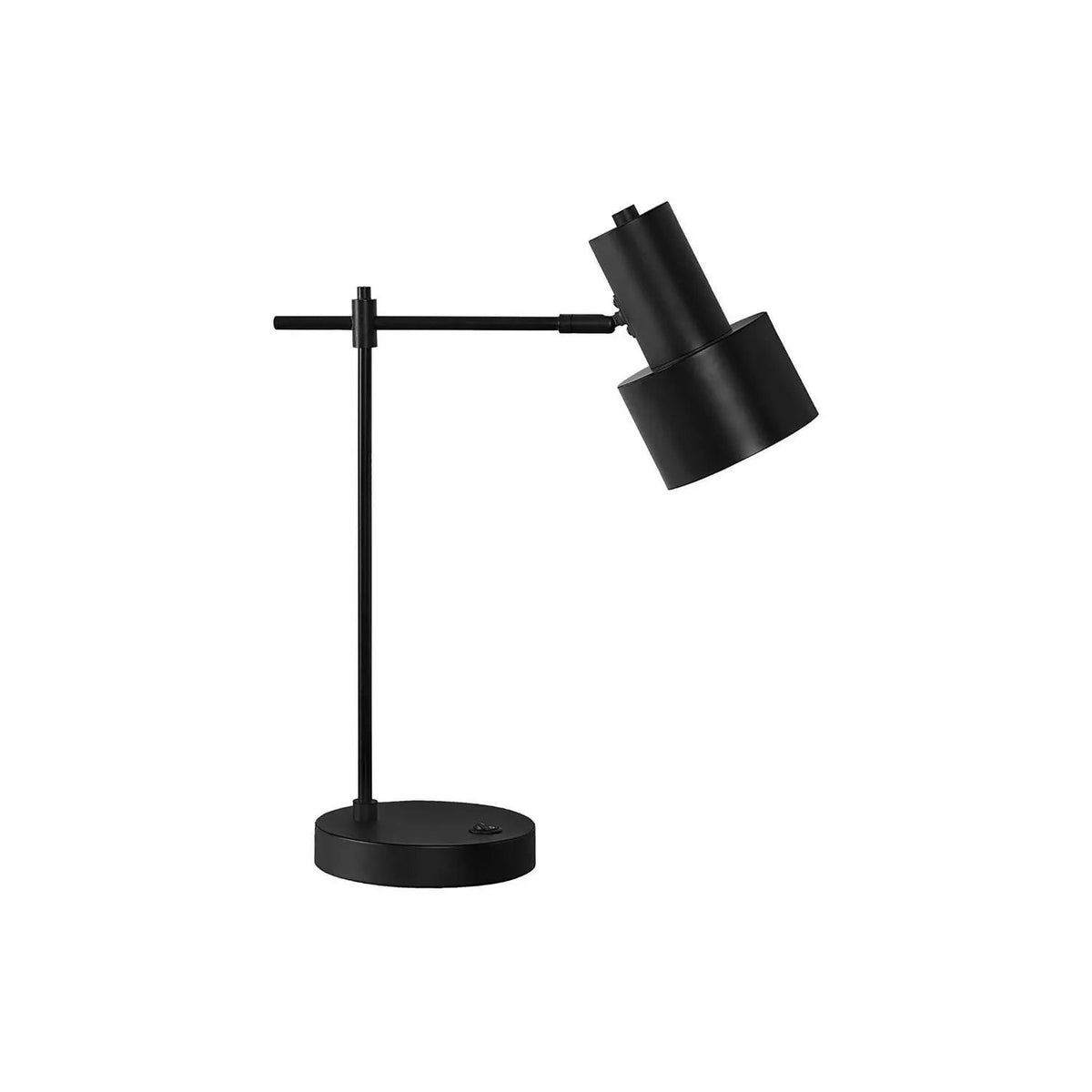 Black Table Lamp With USB Port | Black Metal Base | Fixed Arm | Adjustable Shade