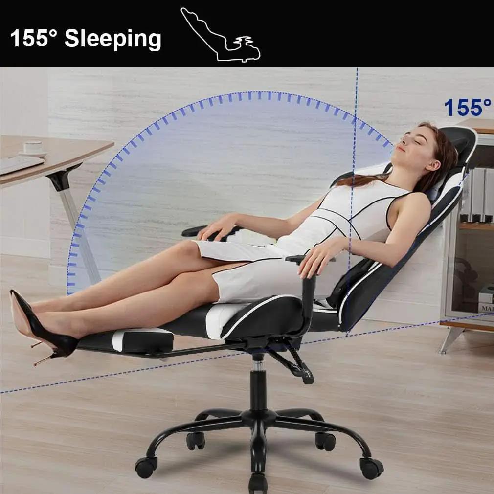 Ergonomic Gaming Chair With Lumbar Support Footrest White from PriceLows™