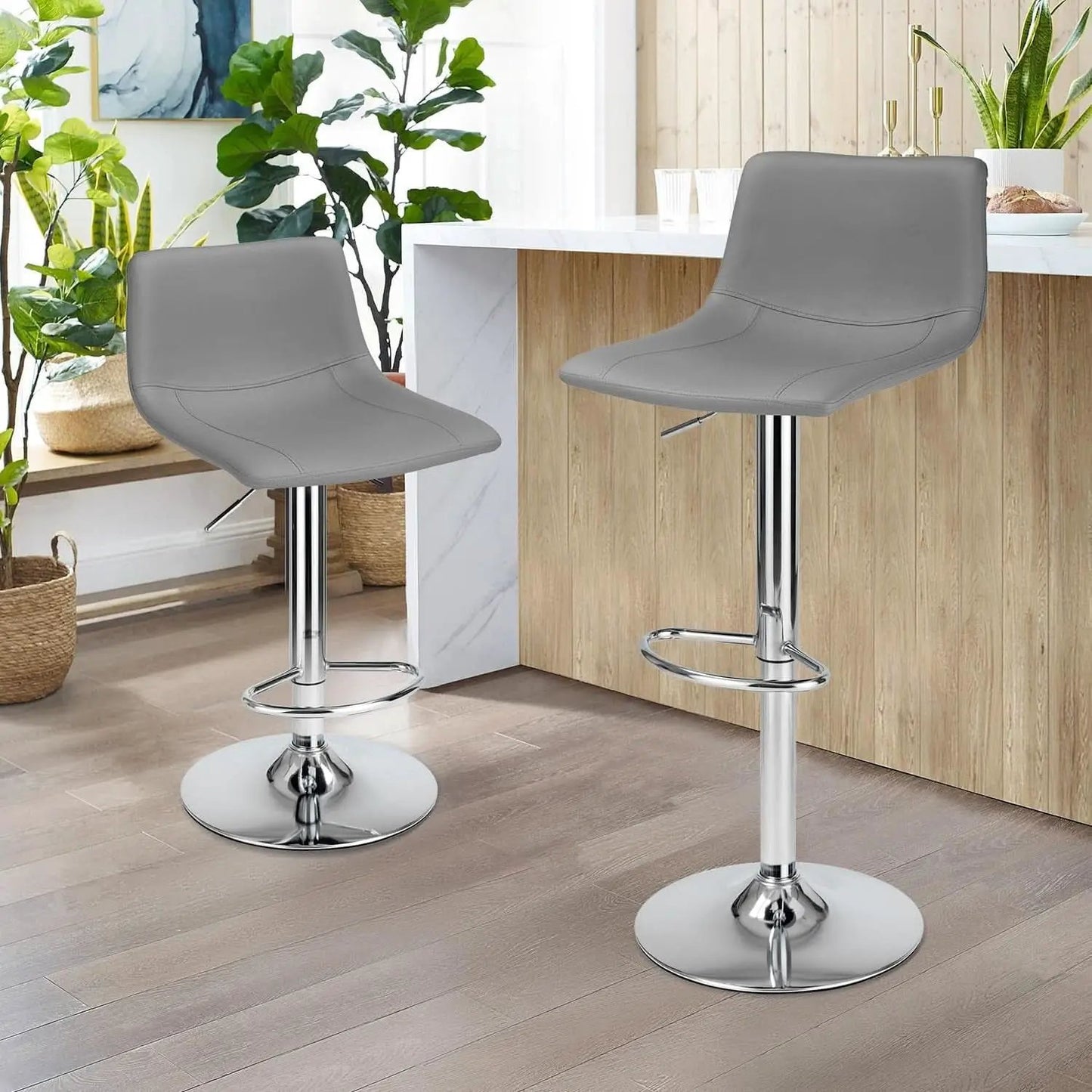 Modern Grey PU Leather Swivel Bar Stools Set from PriceLows™