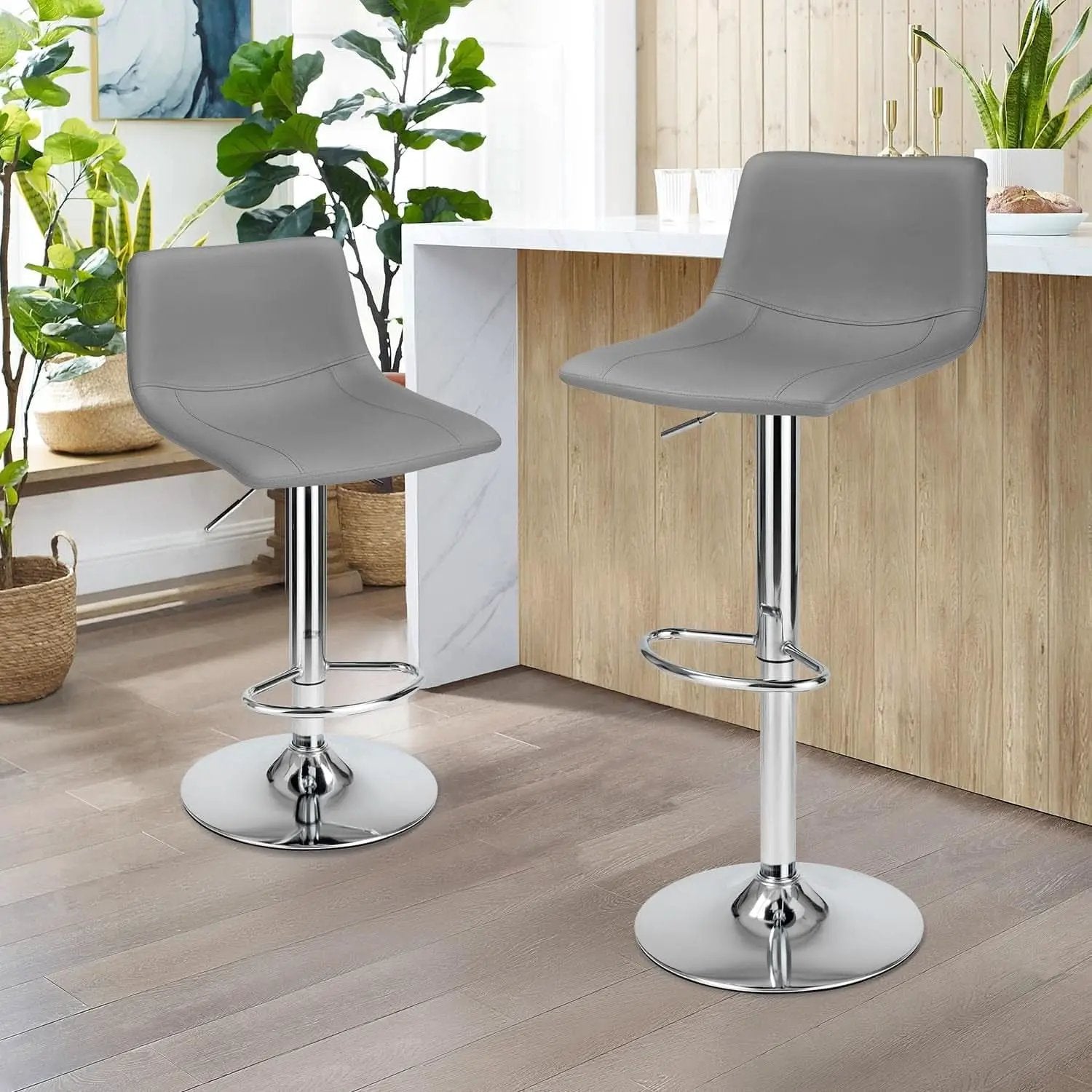 Modern Grey PU Leather Swivel Bar Stools Set from PriceLows™
