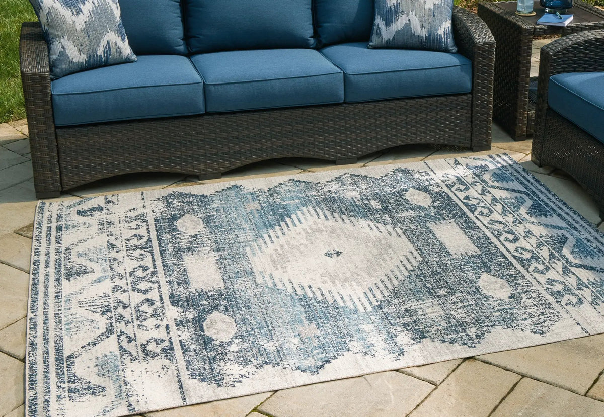 Daddridge Indoor Outdoor Rug | 94.5 x 119.25 Inch | Persian Medallion Design | Low Pile