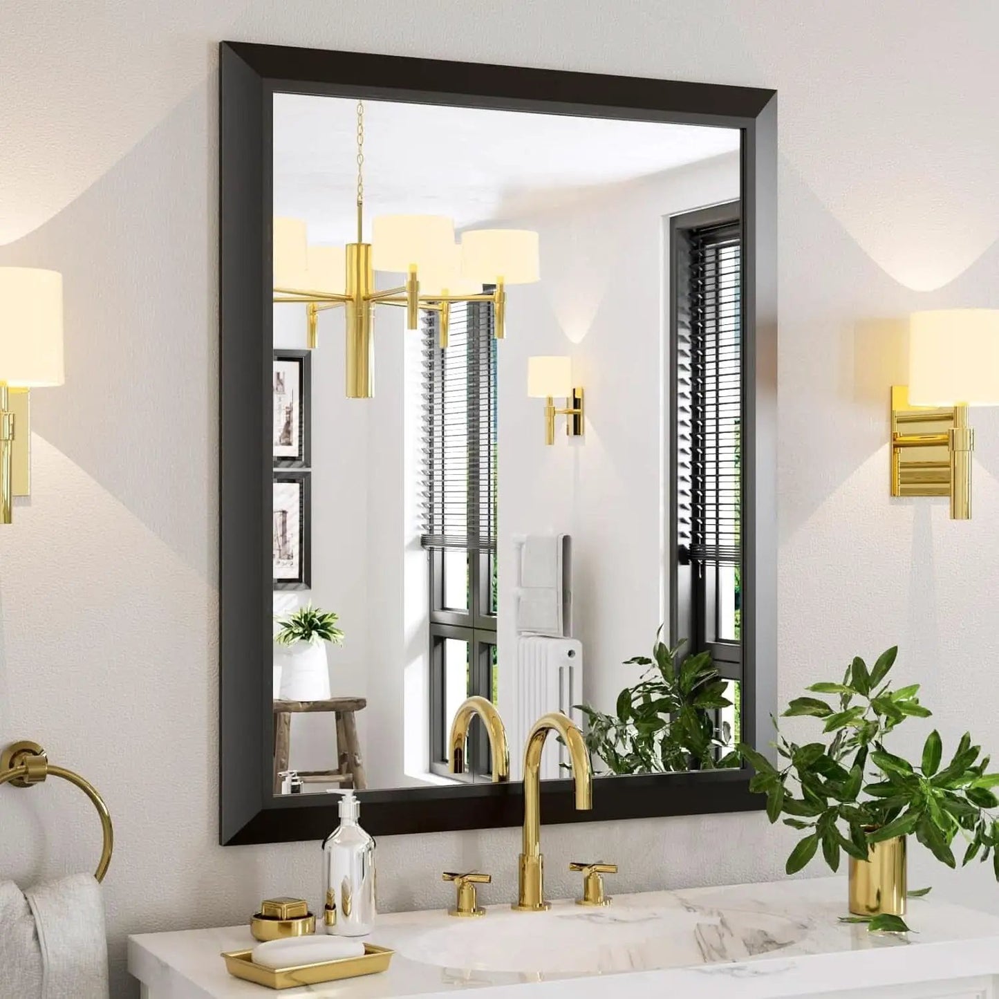 Black 40x32 Inch Metal Framed Bathroom Mirror Wall Mount from PriceLows™