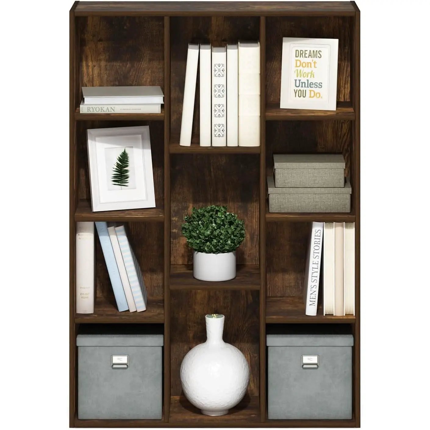 Luder 11-Cube Amber Pine Bookcase For Living Room Storage from PriceLows™