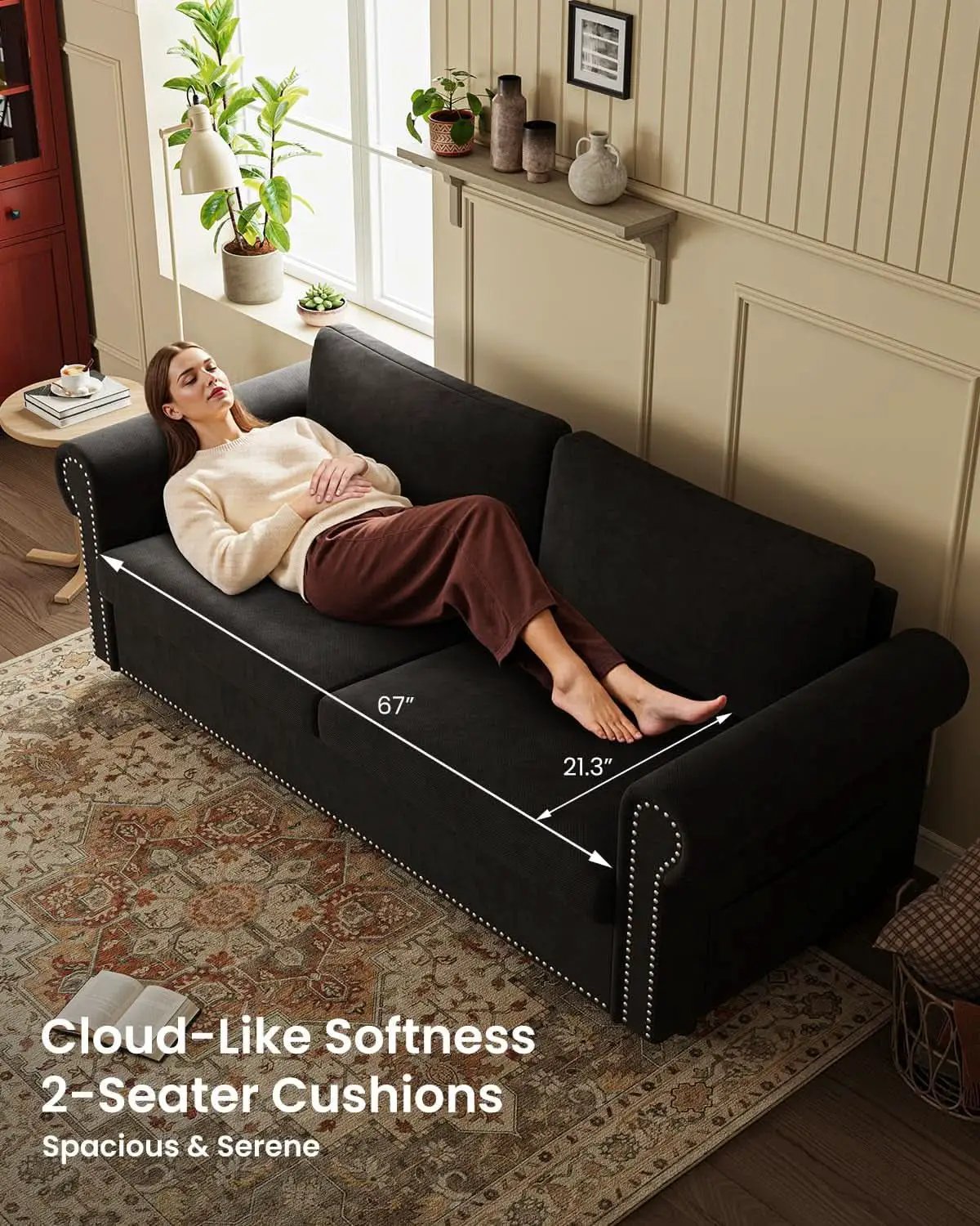 Queen Sleeper Sofa Bed Black Ergonomic Contemporary from PriceLows™