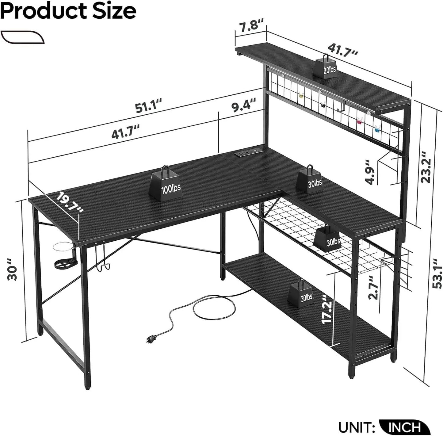 51-Inch L-Shaped Gaming Desk With LED Lights For Office from PriceLows™