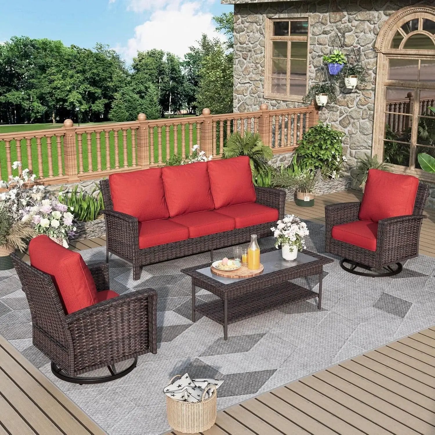 Oversized Wicker Patio Furniture Set with Swivel Chairs from PriceLows™