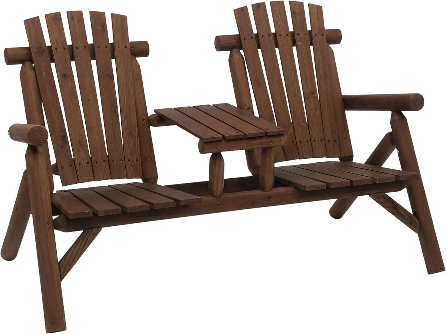 Two-Seat Wooden Adirondack Chair With Integrated Table from PriceLows™