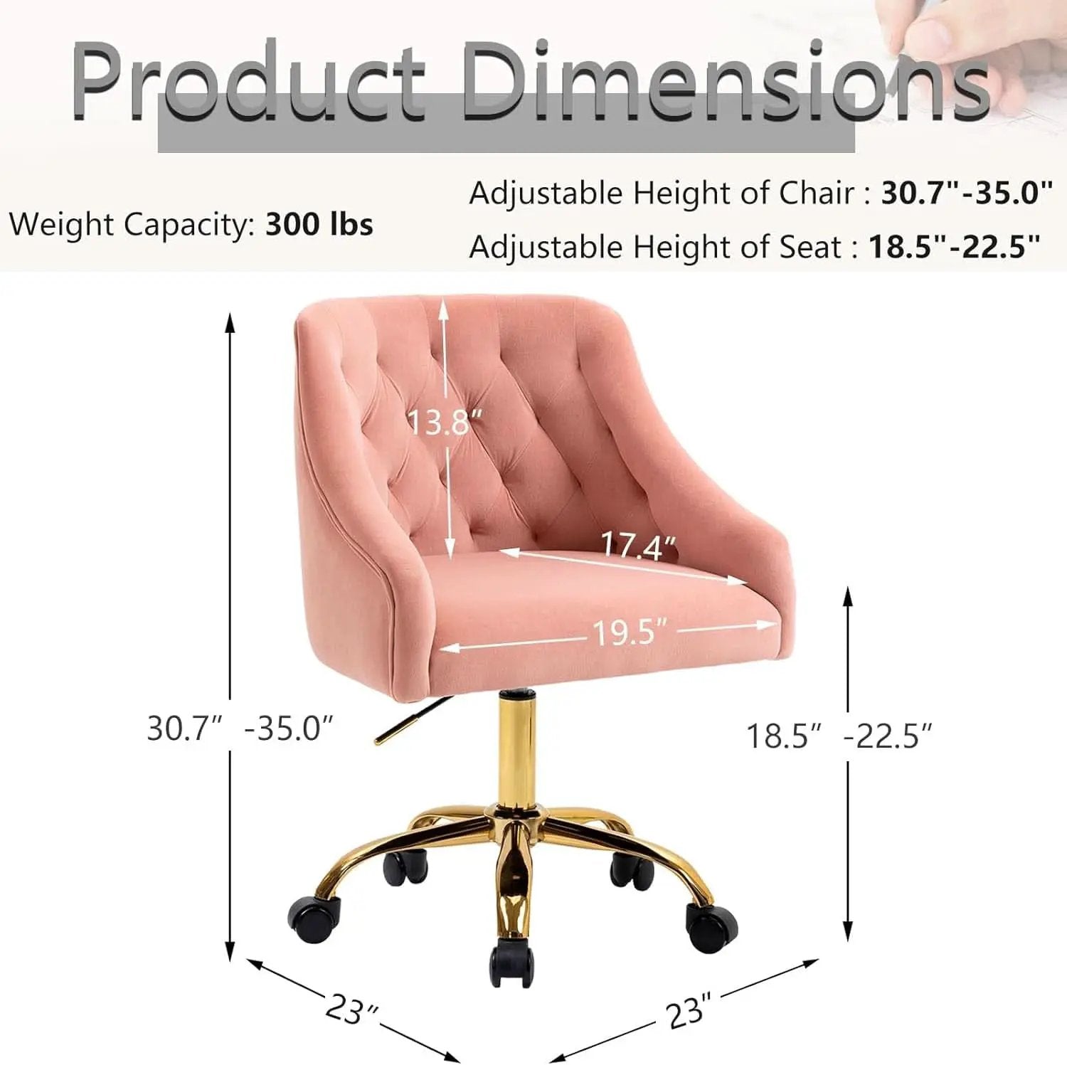 Pink Velvet Office Chair 360 Swivel Modern Desk Chair from PriceLows™