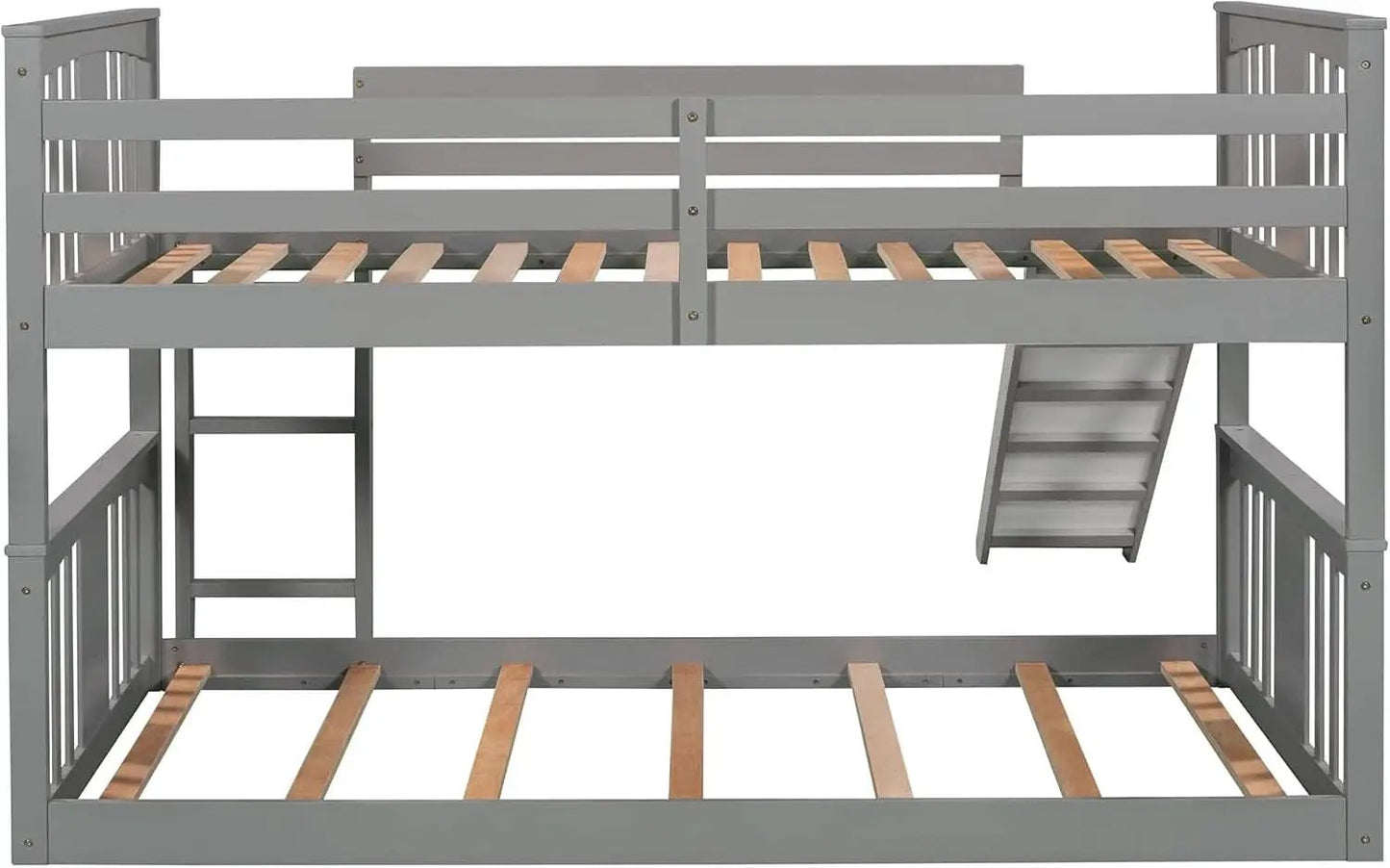 Twin Over Twin Bunk Bed With Slide In Gray For Kids from PriceLows™