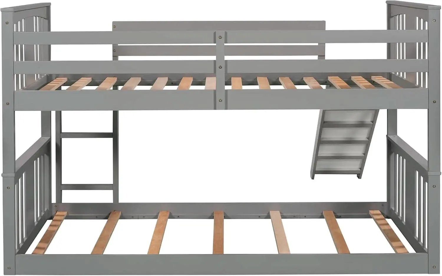 Twin Over Twin Bunk Bed With Slide In Gray For Kids from PriceLows™